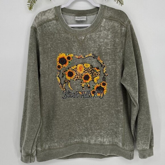 Comfort Authentic Sweatshirt Size XL Black Hills Buffalo Sunflowers Rhinestones - Picture 2 of 7